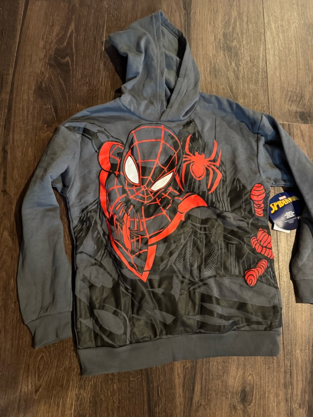 Spiderman Kids' Hooded Sweatshirt - Gray with Red Graphic NWT 14/16